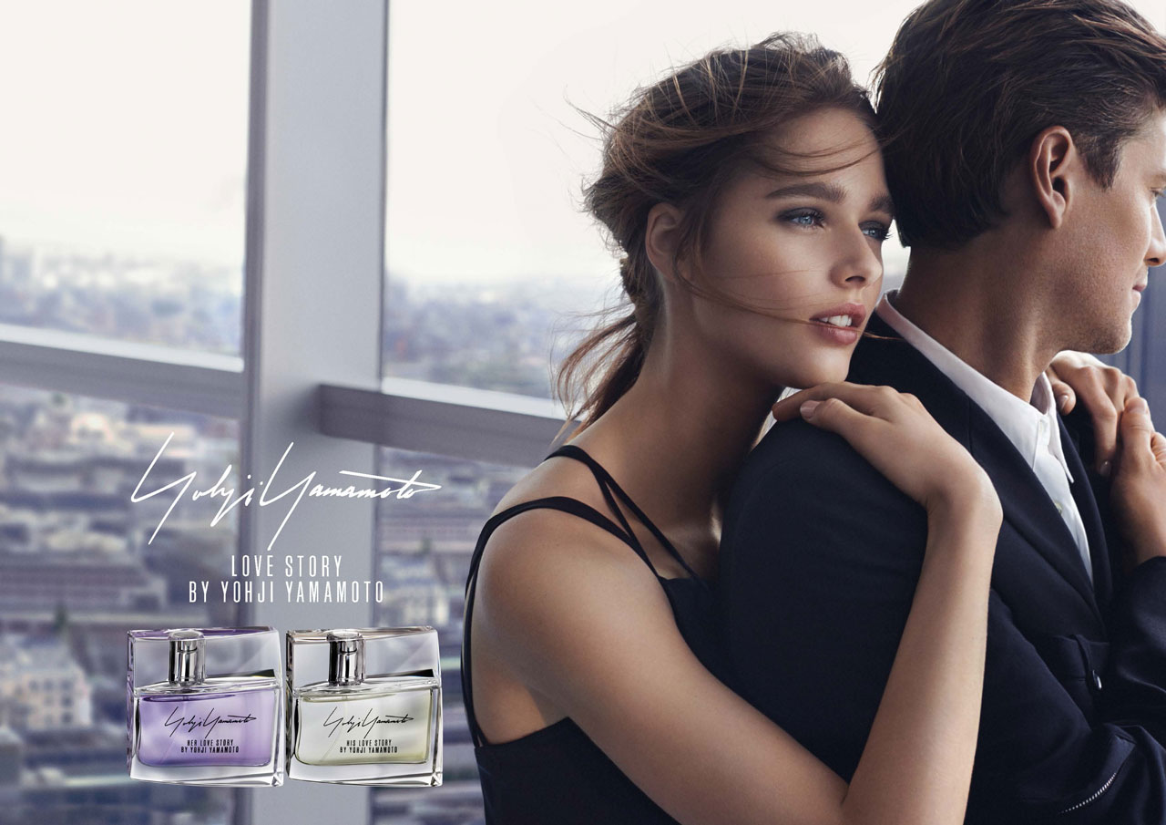 Love Story fragrance campaign portrait above a city